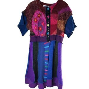 Vintage 80s Mariea Kim Dress Womens Size Large Purple Pink Sweater Art to Wear